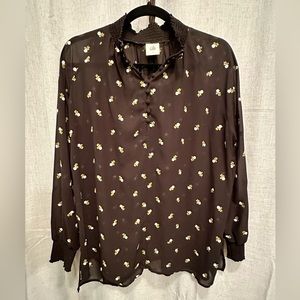 CAbi sheer blouse, high elasticized collar and cuffs - S